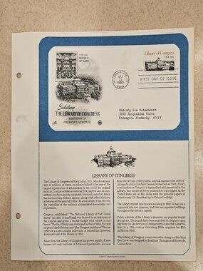 RARE COLLECTIBLE USPS 1ST DAY ISSUE COVER THE LIBRARY OF CONGRESS STAMP ENVELOPE